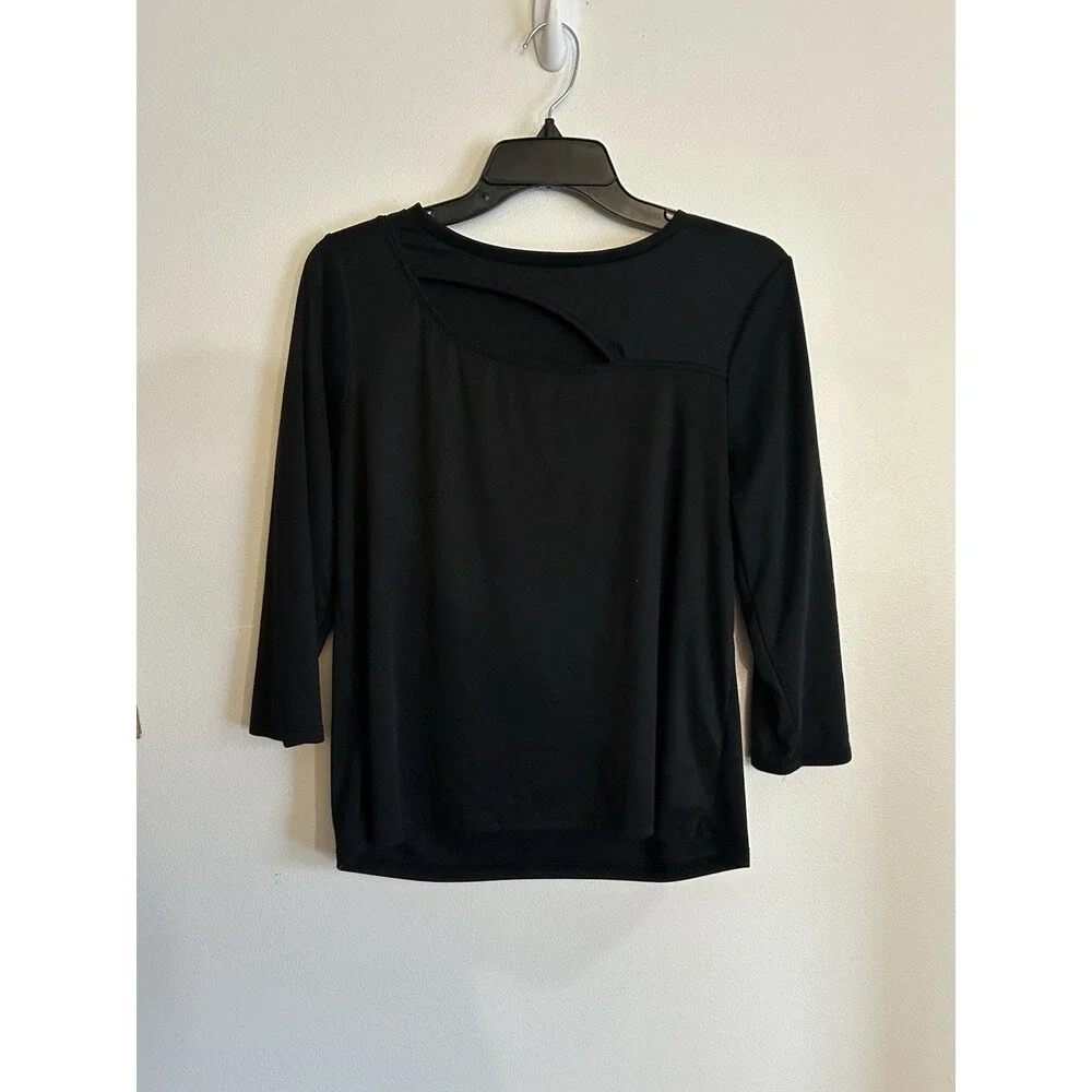 Green Envelope Top Black 3/4 Sleeve Slash Cut Out Size M - Picture 2 of 4